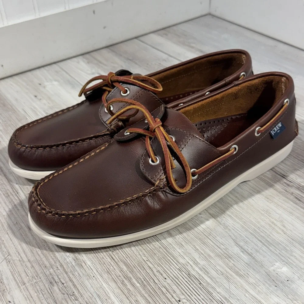J Crew‎ Leather Boat shoes brown mens size 11 1/2
